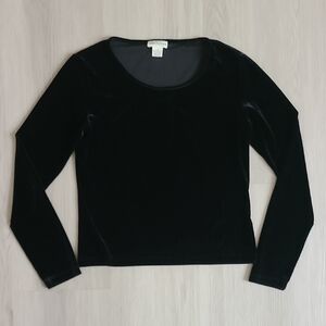 Ann Taylor Vintage Black Velvet Long Sleeve Top Small Whimsygoth Edgy Whimsical
